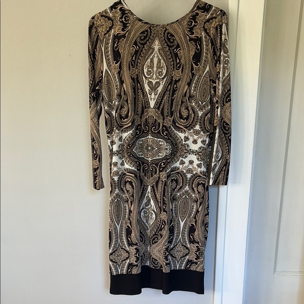 Michael Kors Black & Tan Paisley Long-Sleeve Sheath Dress
